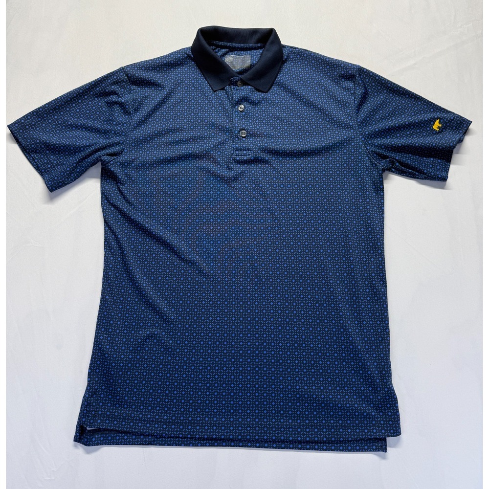 Jack Nicklaus Polo Shirt Mens Medium Blue Geometric Print Bear Logo Golf Tennis